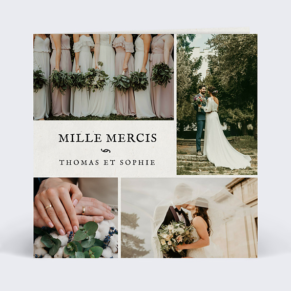 Carte remerciement mariage Douceur Chiné avec graines Recto