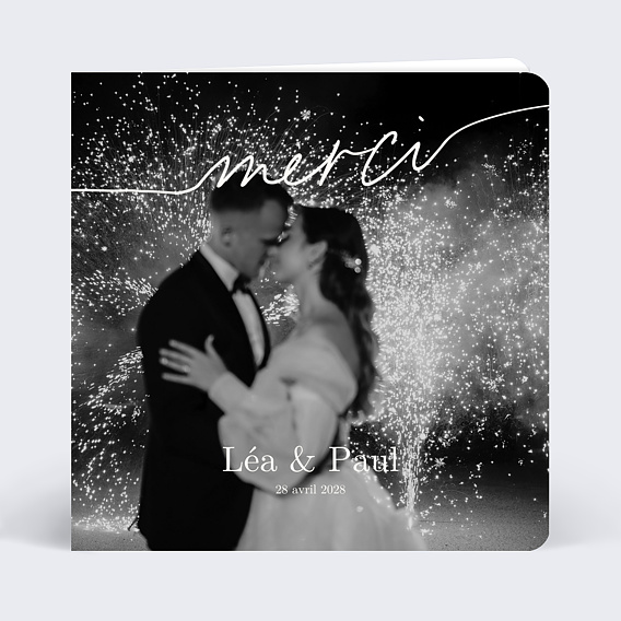 Carte remerciement mariage Ligne Blanche
