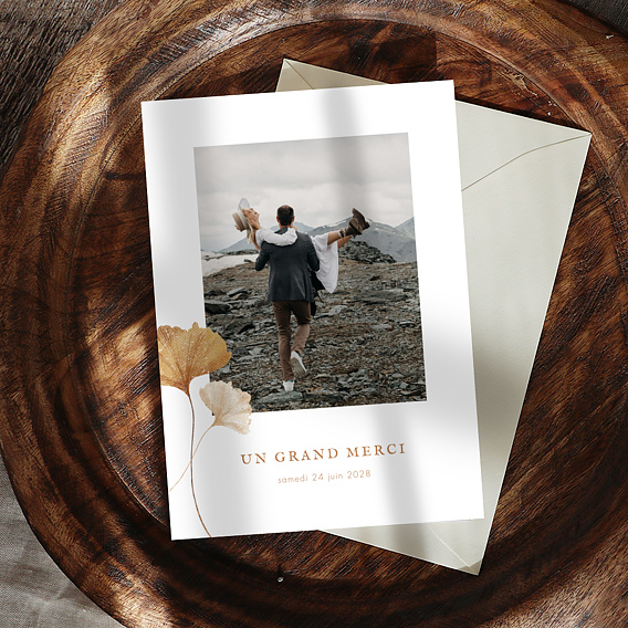 Carte remerciement mariage Ginkgo délicats Après 1