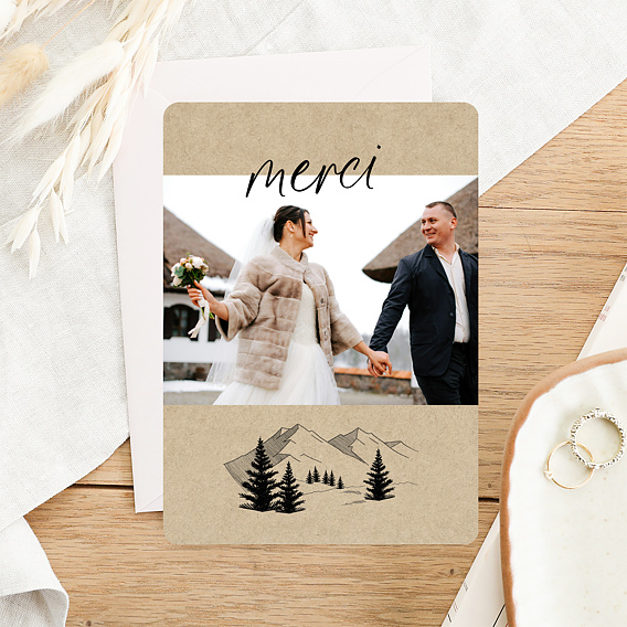Carte remerciement mariage Idylle à la Montagne Après 1