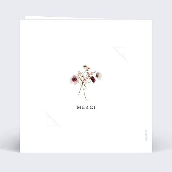 Carte remerciement mariage Couronne de Fleurs avec graines Verso