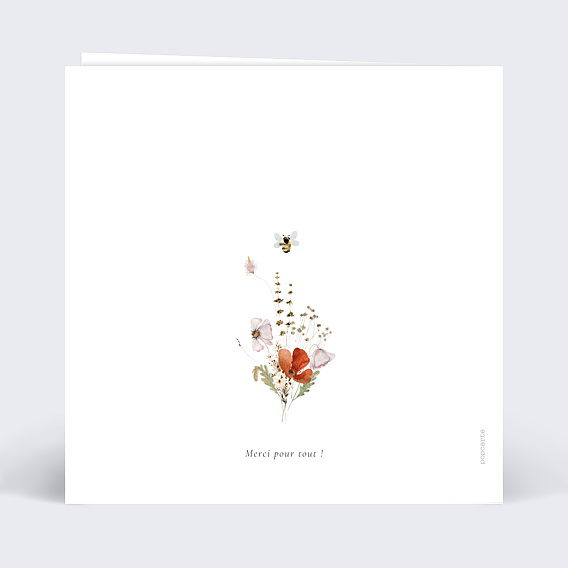 Carte remerciement mariage Fleurs des champs avec graines Verso