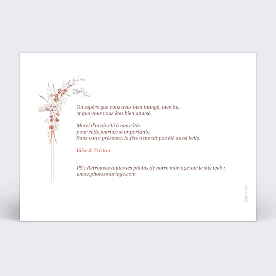 Carte remerciement mariage Sous l’Arche Verso