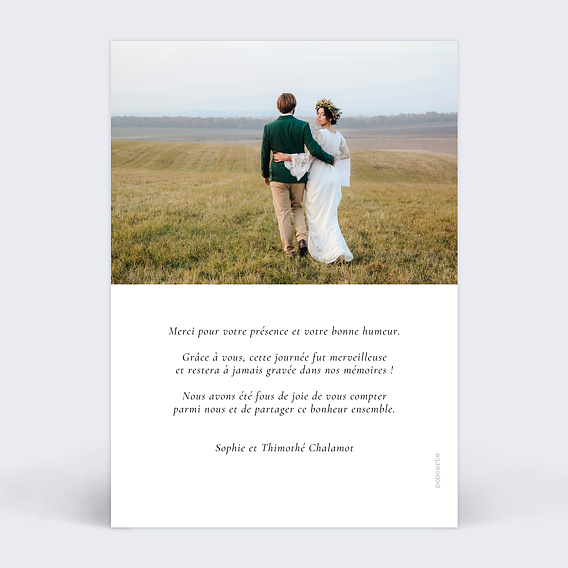 Carte remerciement mariage Portrait en ligne art Verso