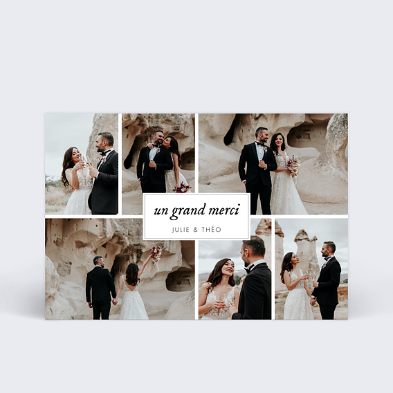 Carte remerciement mariage Multiphoto Etiquette Paysage