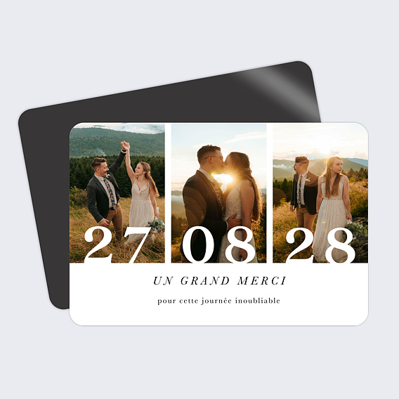 Carte remerciement mariage Date inoubliable