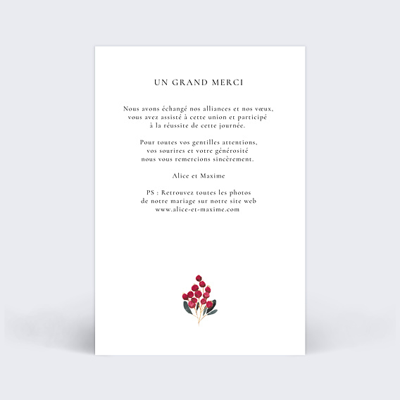 Carte remerciement mariage Romantic Peonies Verso