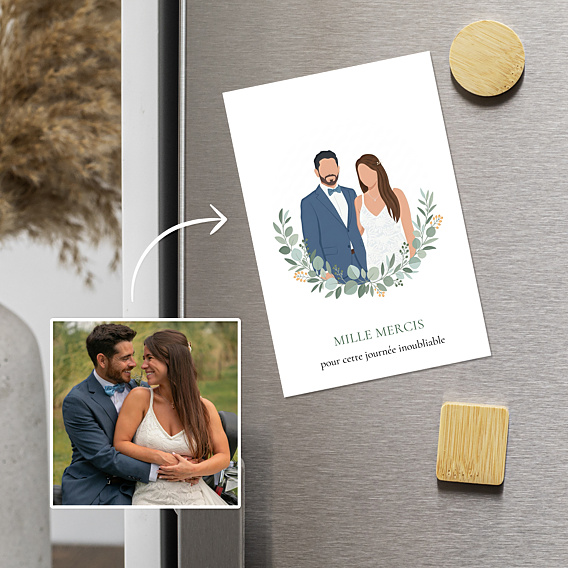 Remerciements mariage Portrait minimaliste avec couronne eucalyptus
