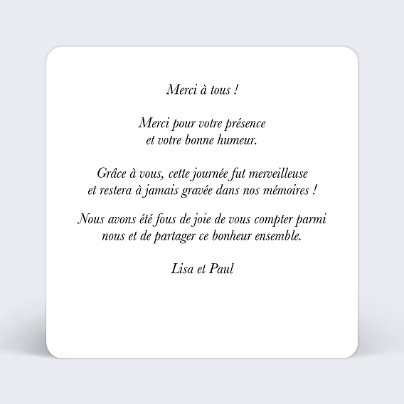 Carte remerciement mariage Allégresse Verso