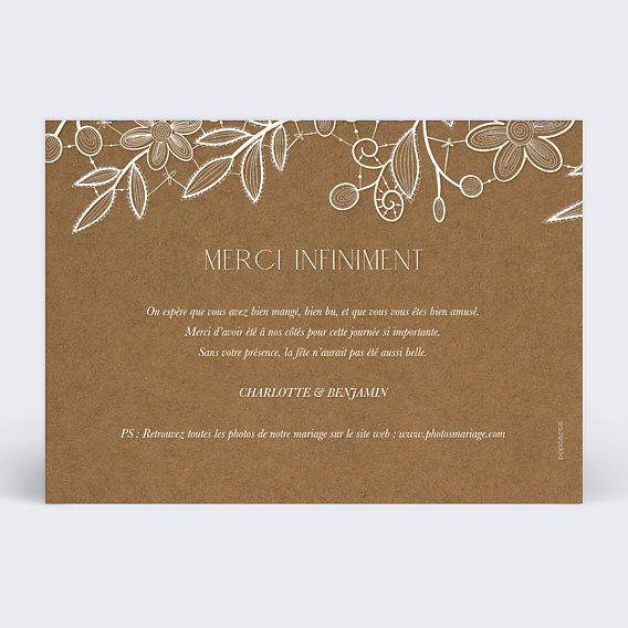 Remerciements mariage Dentelle Kraft