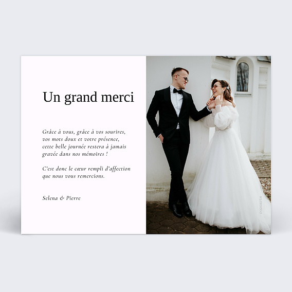 Carte remerciement mariage Portrait aligné minimaliste Verso