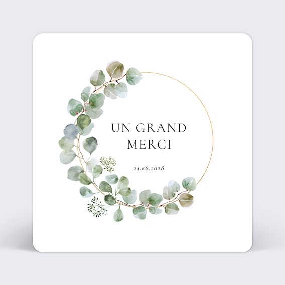 Carte remerciement mariage Couronne Ocre Eucalyptus