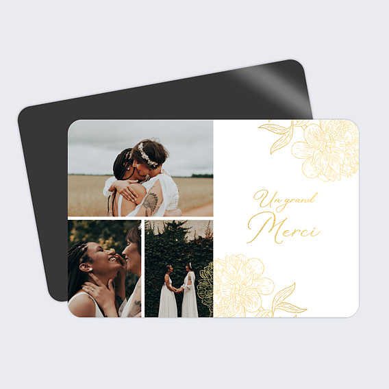 Carte remerciement mariage Gold Flower