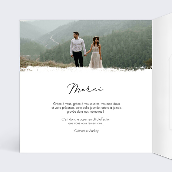 Carte remerciement mariage Effet Photo avec graines Intérieur Gauche