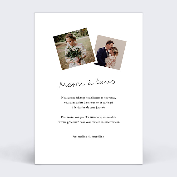 Carte remerciement mariage Typographie Minimaliste Verso