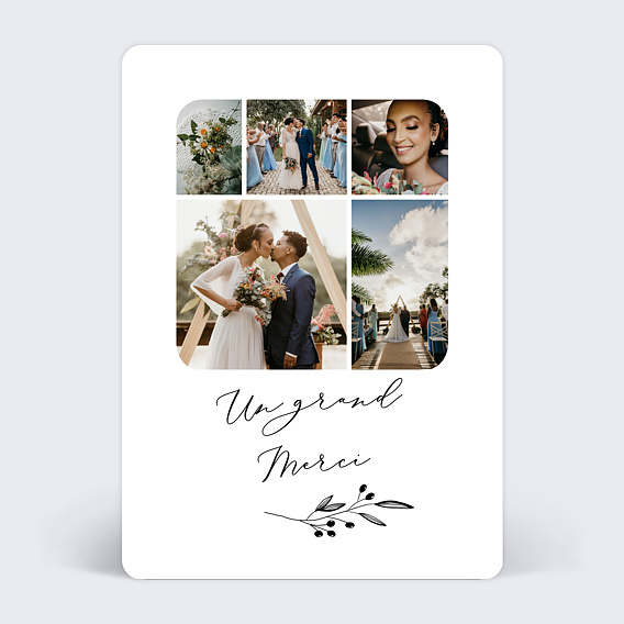 Carte remerciement mariage Brindilles Recto