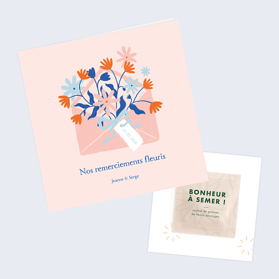 Carte remerciement mariage Enveloppe fleurie avec graines Après 1
