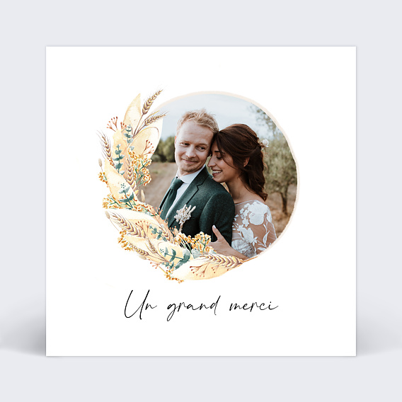 Carte remerciement mariage Bohemia Recto