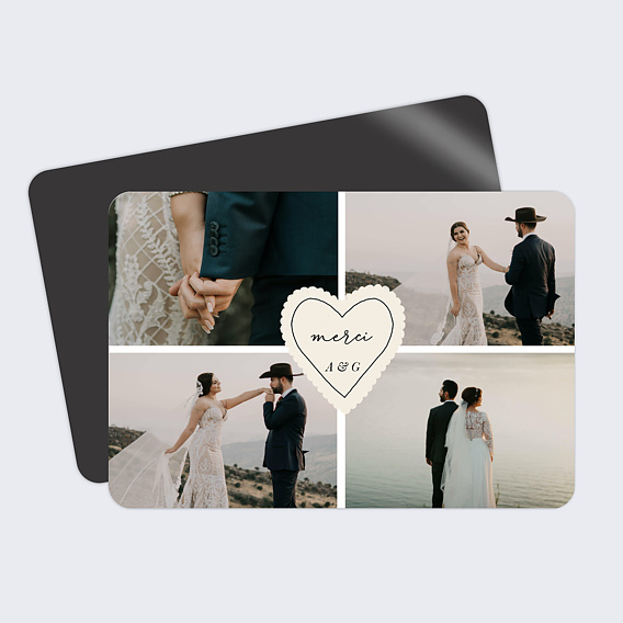 Carte remerciement mariage Etiquette Coeur