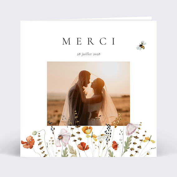 Carte remerciement mariage Fleurs des champs avec graines Recto