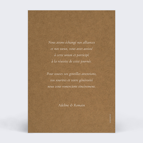 Carte remerciement mariage Couronne de Dentelle Verso