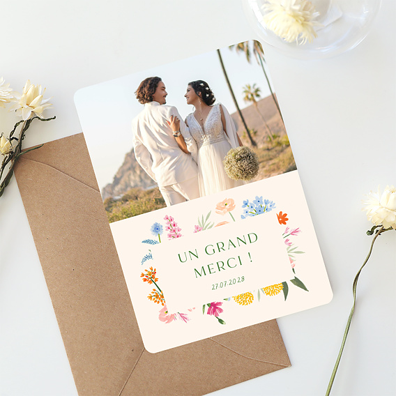 Carte remerciement mariage Jardin Après 1