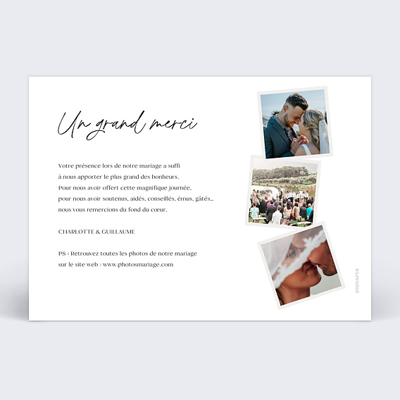 Carte remerciement mariage Éclats d'Amour Verso