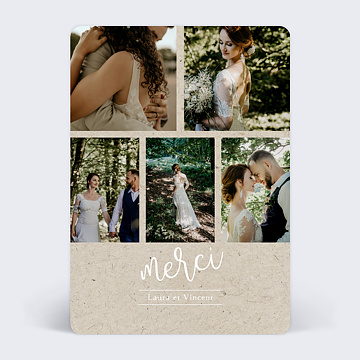 Carte remerciement mariage Chin Typographique