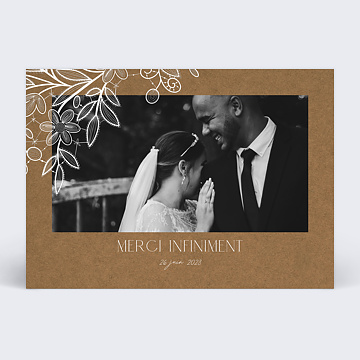 Carte remerciement mariage Dentelle Kraft