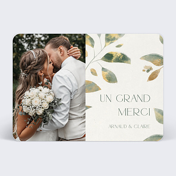 Carte remerciement mariage Feuilles de Jade avec Photo