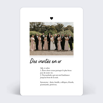 Carte remerciement mariage Invits en Or
