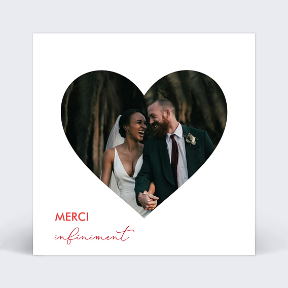 Carte remerciement mariage Forme Cœur