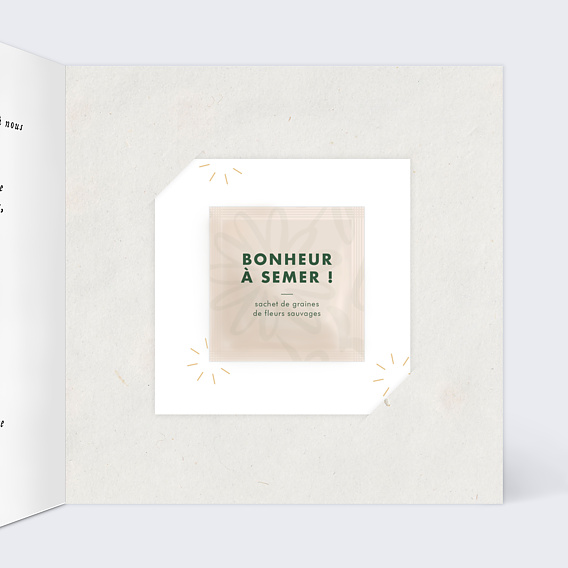 Carte remerciement mariage Douceur Chiné avec graines Intérieur Droit