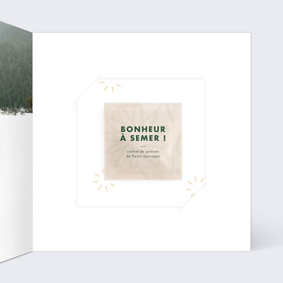 Carte remerciement mariage Effet Photo avec graines Intérieur Droit