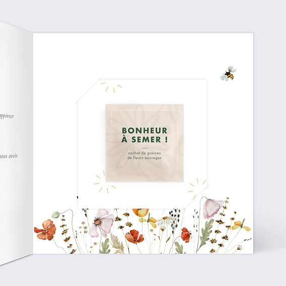 Carte remerciement mariage Fleurs des champs avec graines Intérieur Droit