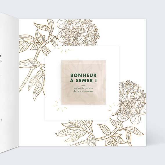 Carte remerciement mariage Merci fleuri avec graines Intérieur Droit