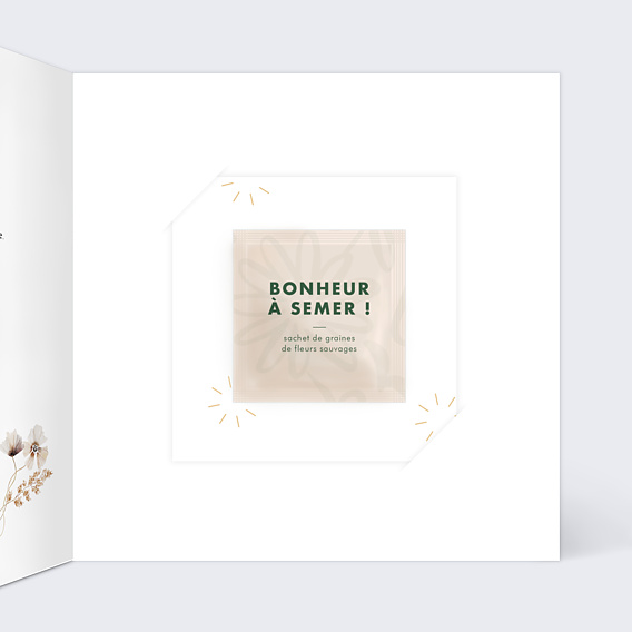 Carte remerciement mariage Couronne de Fleurs avec graines Intérieur Droit