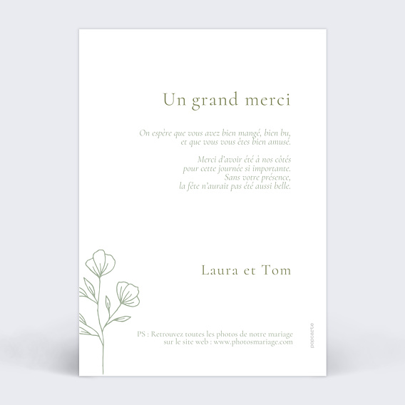 Carte remerciement mariage Soliflore Verso