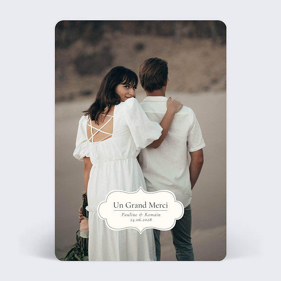 Carte remerciement mariage Étiquette Vintage Recto