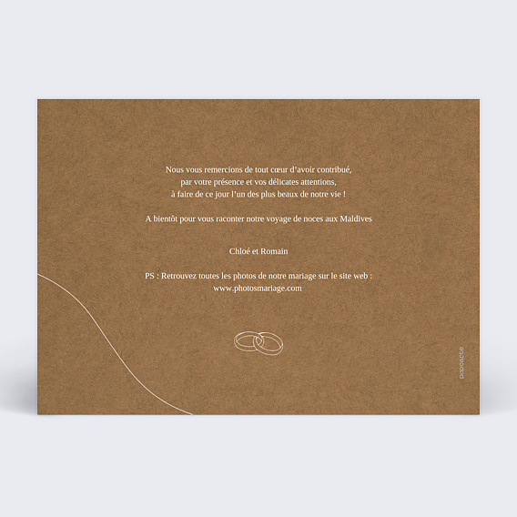 Carte remerciement mariage Célébration Verso