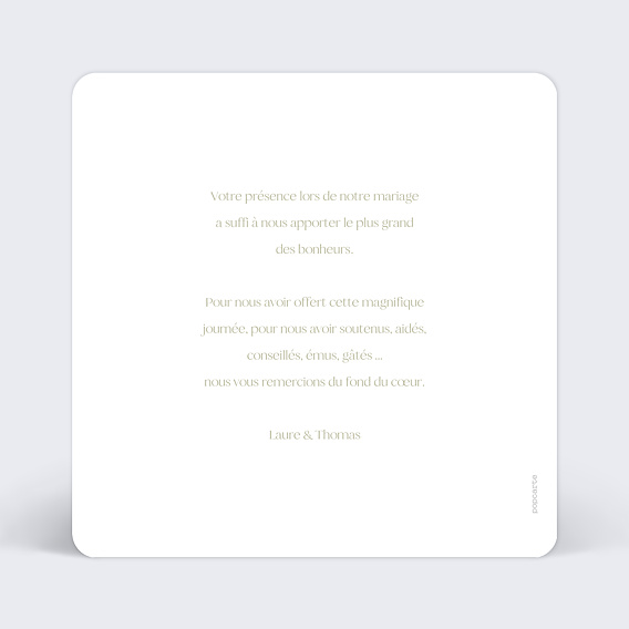 Carte remerciement mariage Etiquette Carré Verso