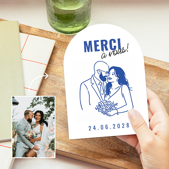 Remerciements mariage Portrait au trait simple