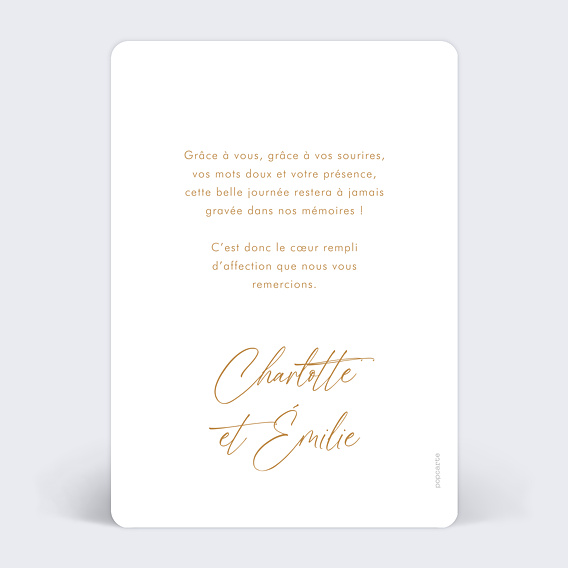 Carte remerciement mariage Arche Verso
