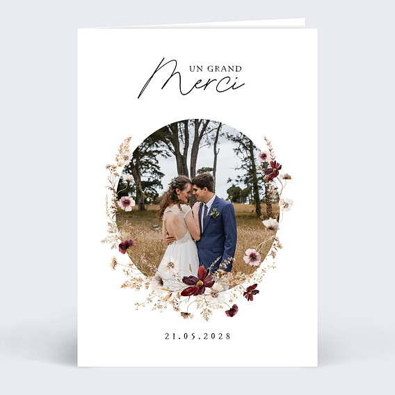 Carte remerciement mariage Couronne de Fleurs Sauvages