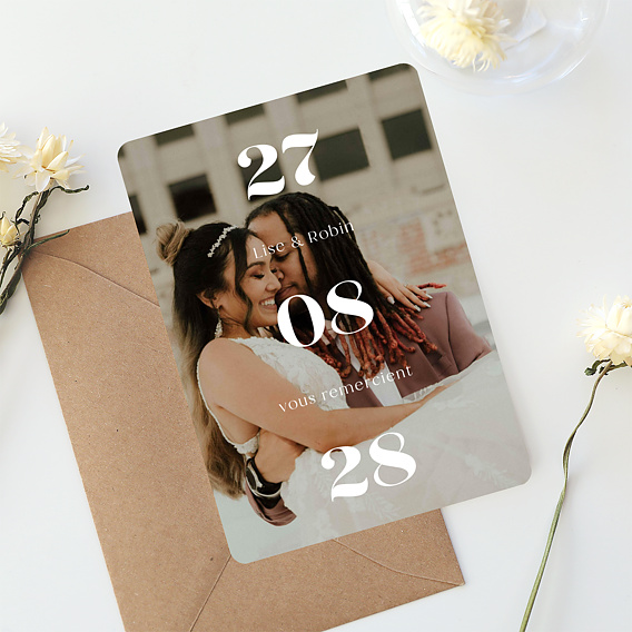 Carte remerciement mariage Date Verticale Après 1