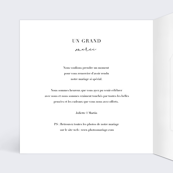 Carte remerciement mariage Grande Typo Merci avec graines Intérieur Gauche