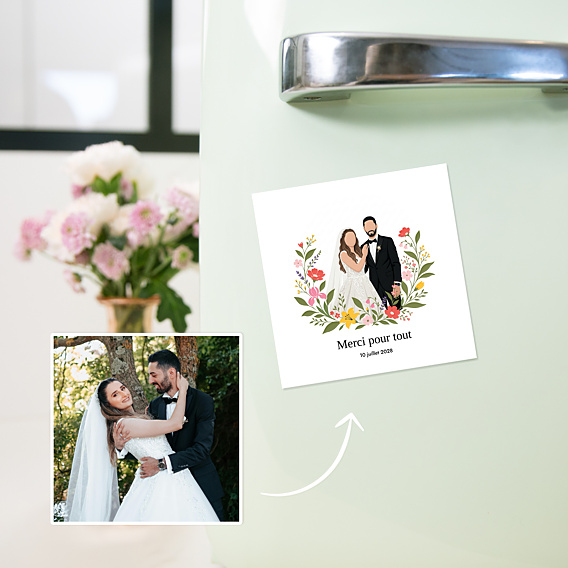 Remerciements mariage Portrait minimaliste avec couronne champêtre