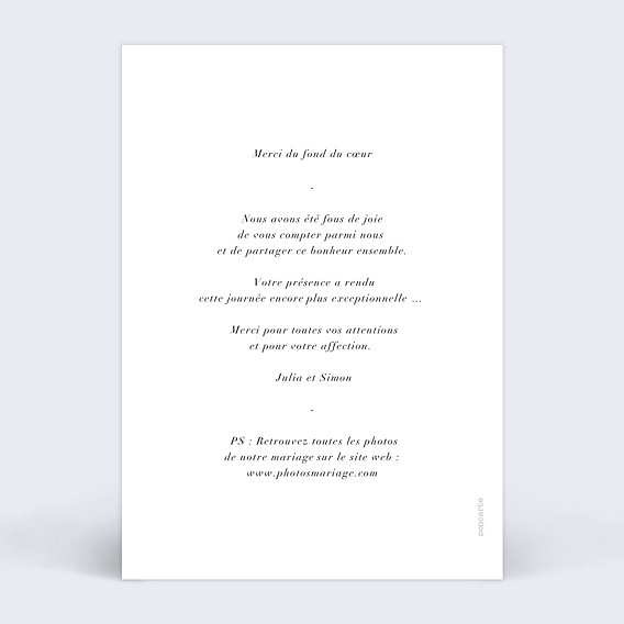 Carte remerciement mariage Polaroid Editorial Verso