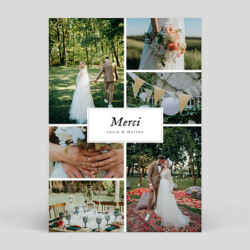 Carte remerciement mariage Multiphoto Etiquette