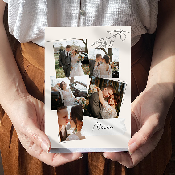 Carte remerciement mariage Collage à la main Après 1